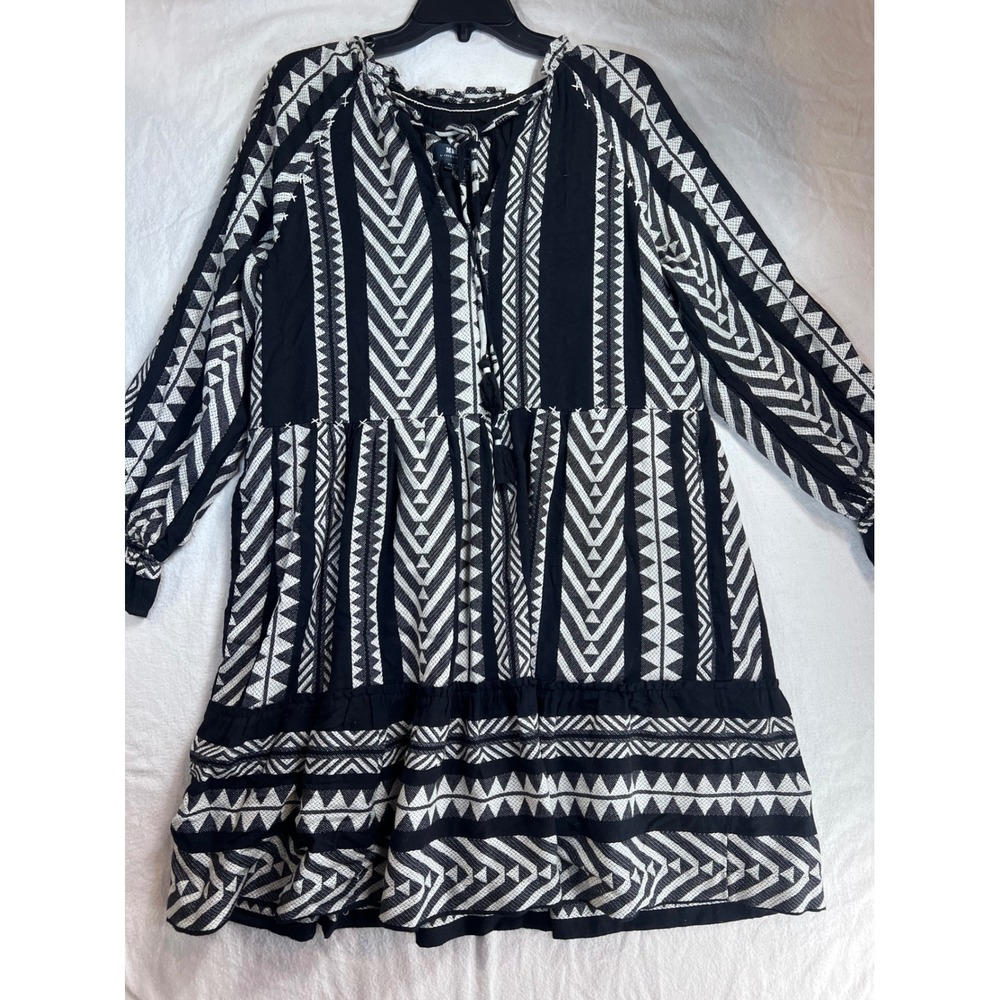 Maeve Anthropologie Geometric Tribal Mini Dress Black White Tassel Boho Medium